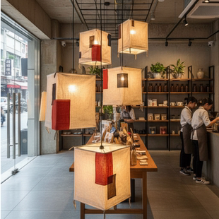 侘寂风餐厅吊灯日式民宿禅意茶室火锅服装店咖啡厅吧台复古布艺灯