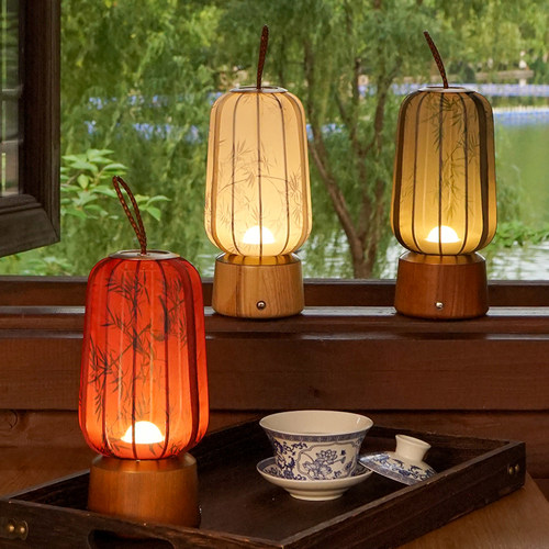 物几竹影中式床头台灯吧台装饰可移动无线桌灯充电触摸氛围夜灯