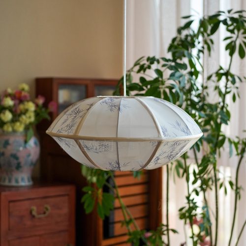 物几空间中式天丝竹纹古典飞碟吊灯宋代美学布艺书房卧室茶室吊灯