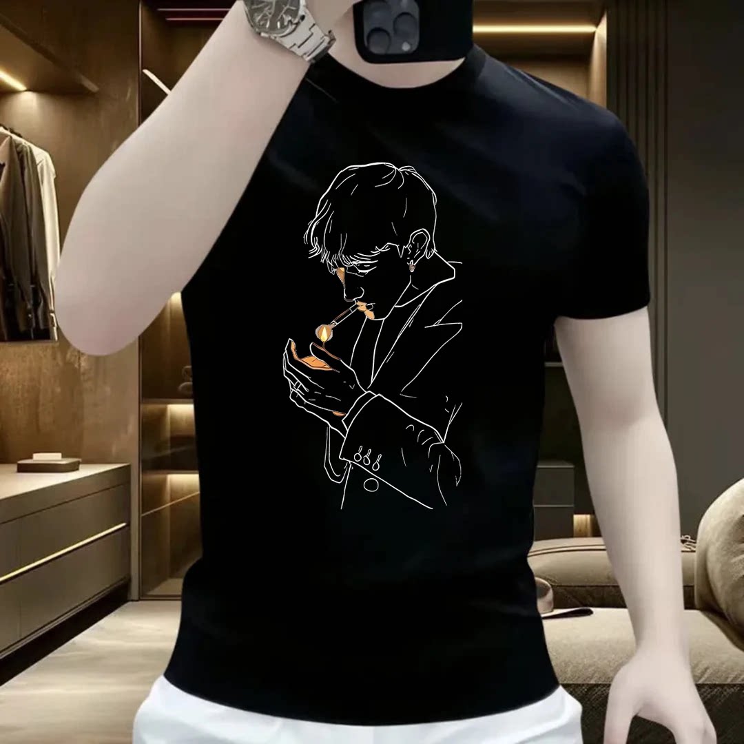 轻奢高级感男士ins短袖t恤夏季2025新款大码时尚百搭半袖圆领上衣