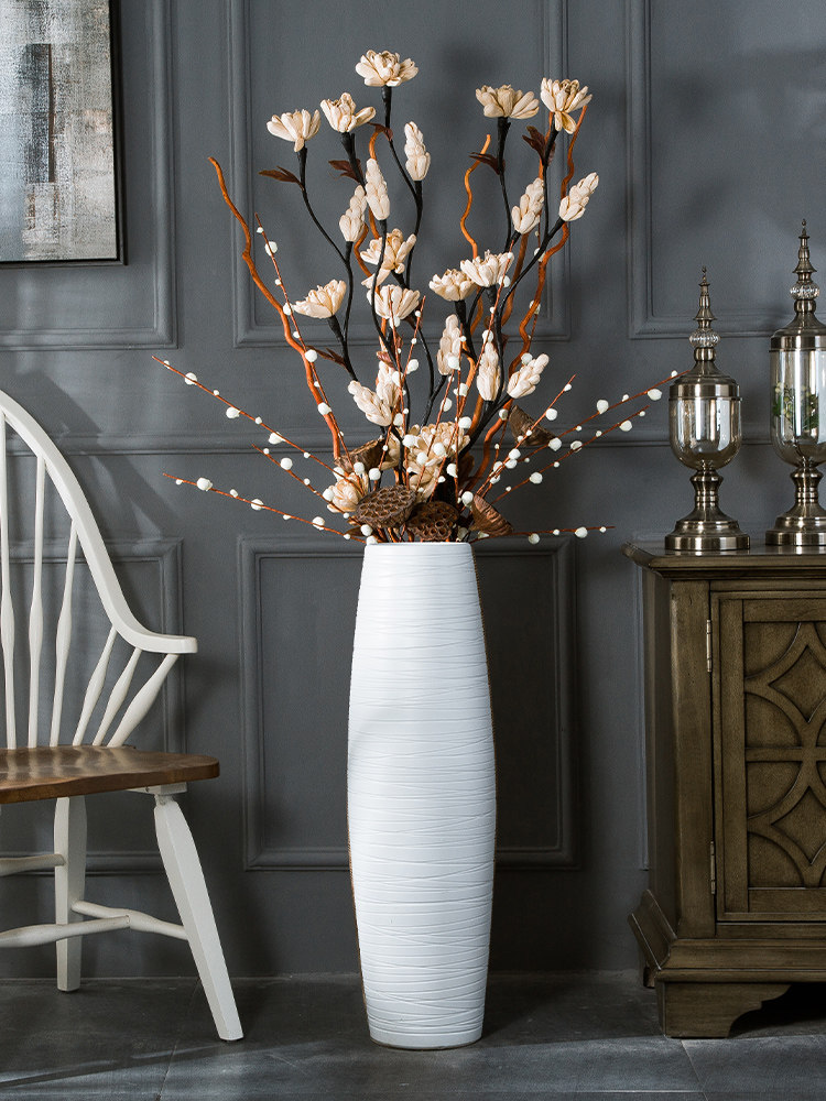 Nordic white floor-to-ceiling hotel large vase Modern simple living room simulation flower dry flower ceramic flower arrangement Dining room ornaments
