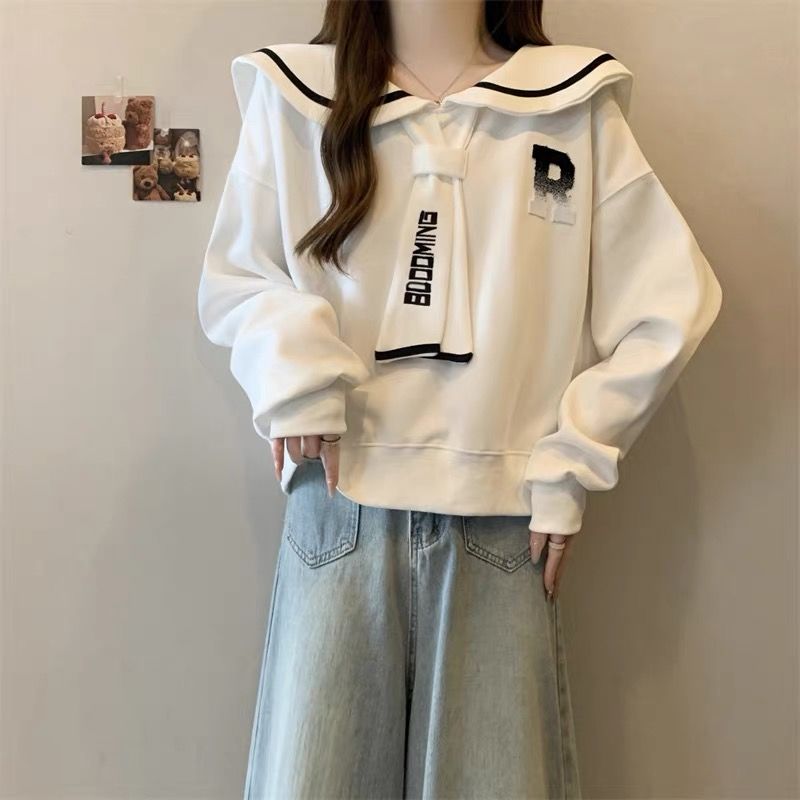 海军领长袖卫衣女爆款春秋2026新款大码胖mm设计感洋气学院风上衣