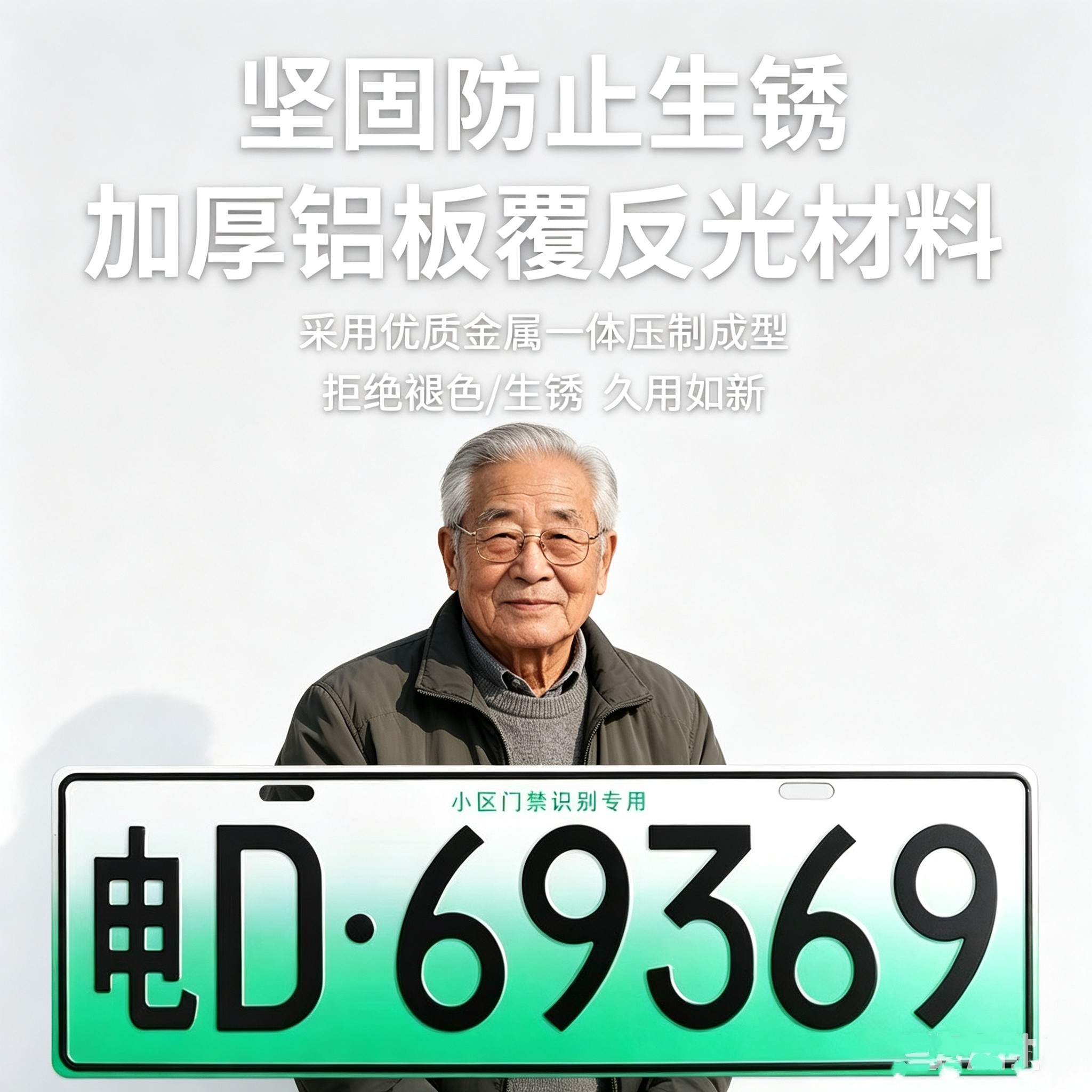 老头乐号牌电动四轮车小区识别牌照学校老年人代步车门禁装饰牌照图片