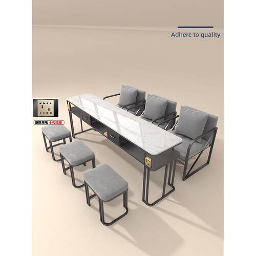 世城家具北欧黑色美甲台2025新款大理石单人一人美甲桌椅套装组合