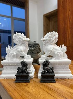 麒麟摆件一对招财店铺客厅门口玄关办公桌石雕汉白玉乔迁开业礼品