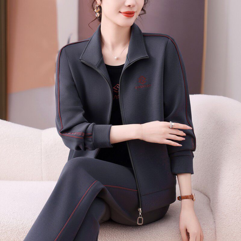 官网迈耐克斯高端运动套装女春秋品牌减龄妈妈开衫外套宽松跑步服
