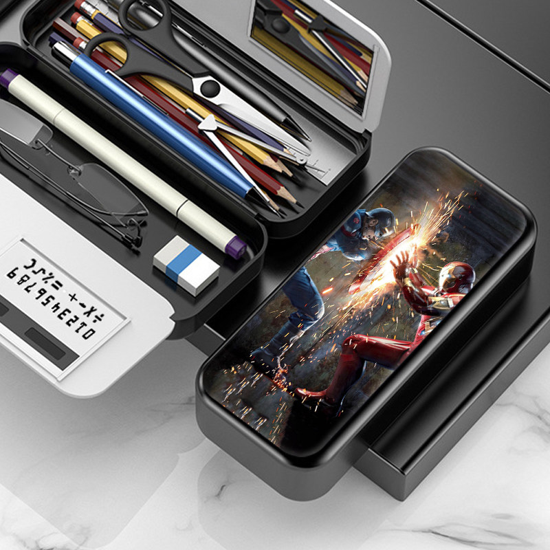 漫威钢铁侠多功能大容量文具盒男孩小学生创意铅笔盒双层简约儿童