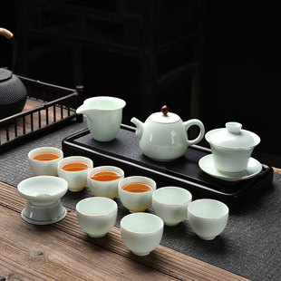 简约家用盖碗茶壶陶瓷商务礼 日本品质羊脂玉影青功夫茶具礼盒套装