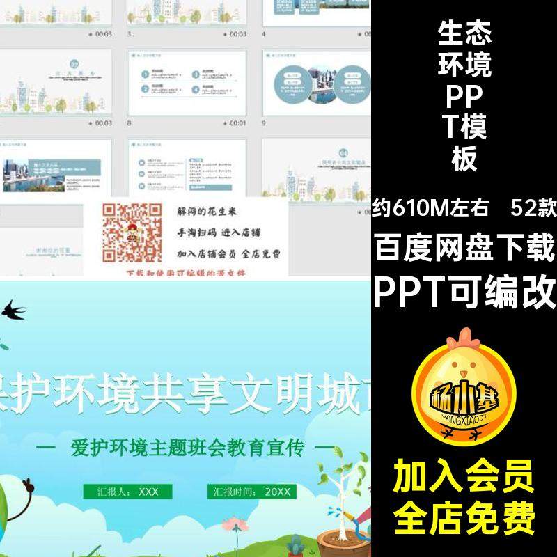 美好城市PPT模板PPT可编改共建宣传创建文明ppt演讲保护绿色52款