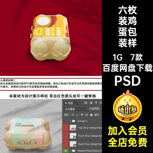 六枚装鸡蛋包装样机贴图智能logo素材PSD设计7款vips标签盒蛋类