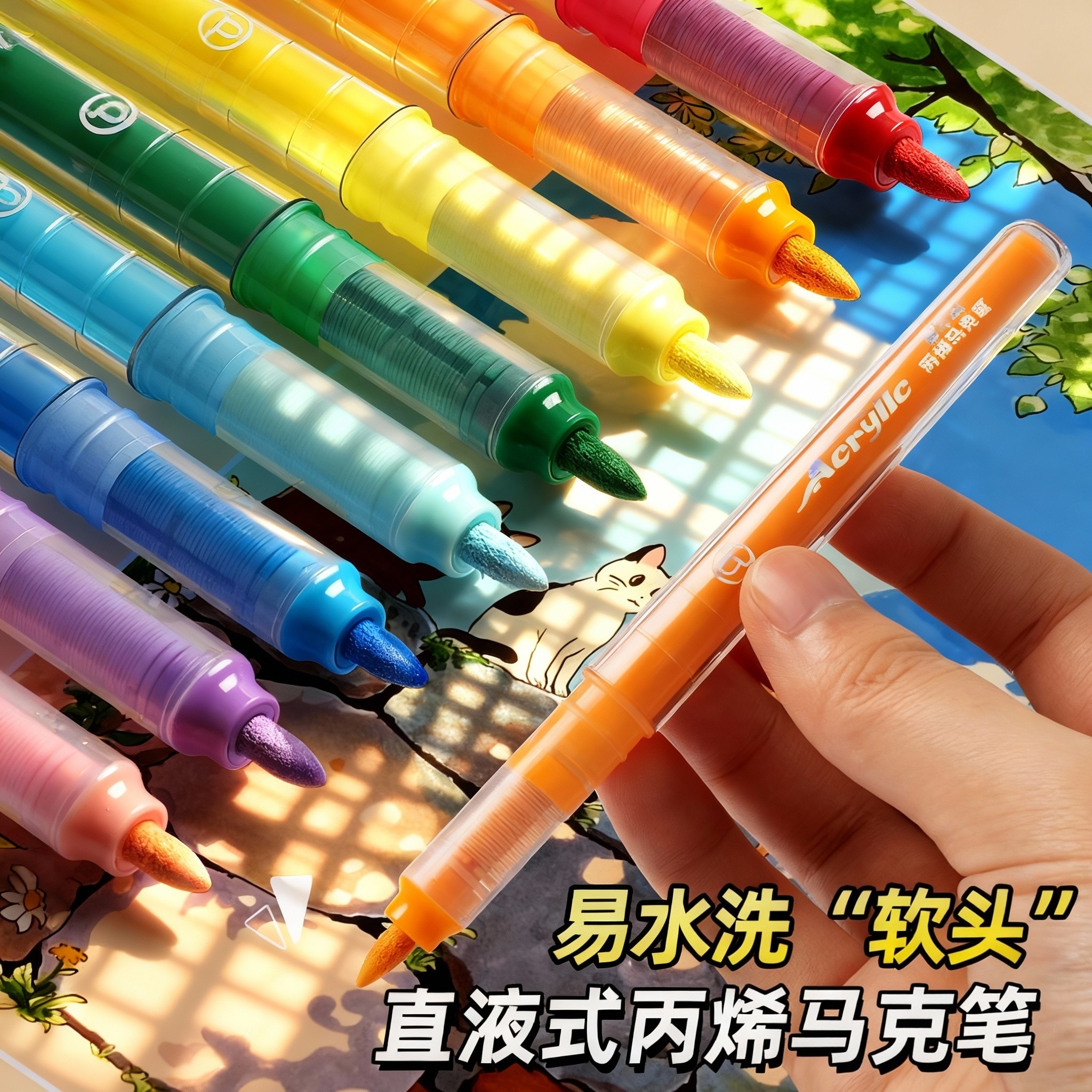 新直液式丙烯马克笔水彩笔彩色笔画笔小学生美术专用幼儿园不透色