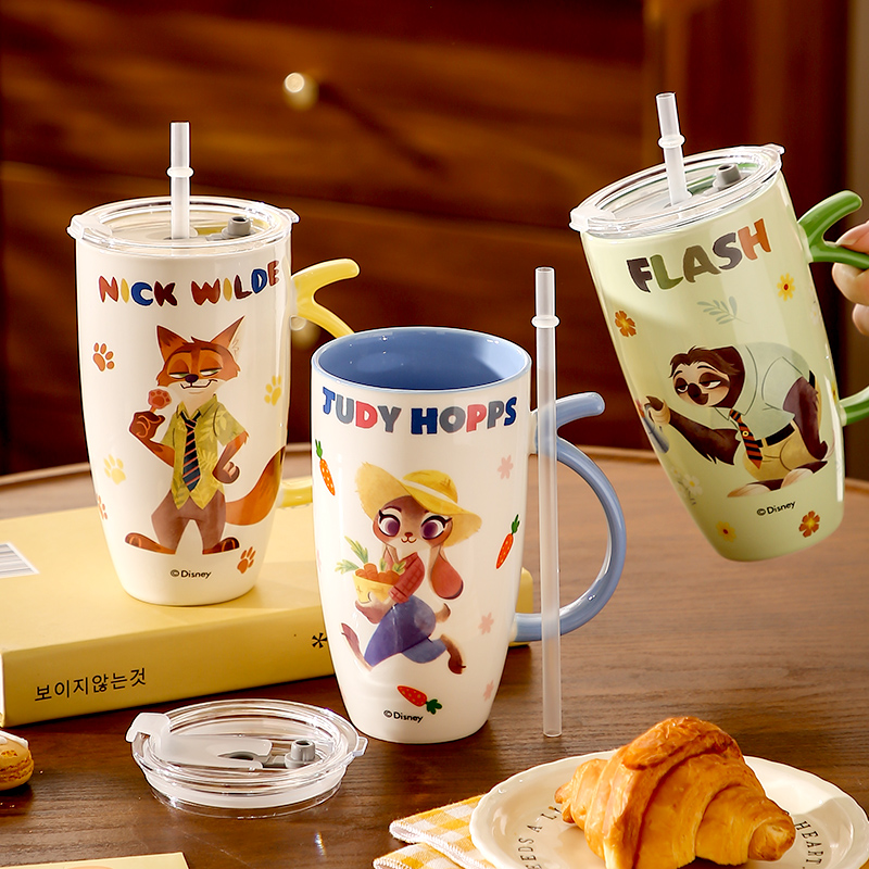 疯狂动物城陶瓷带盖吸管杯伴手礼