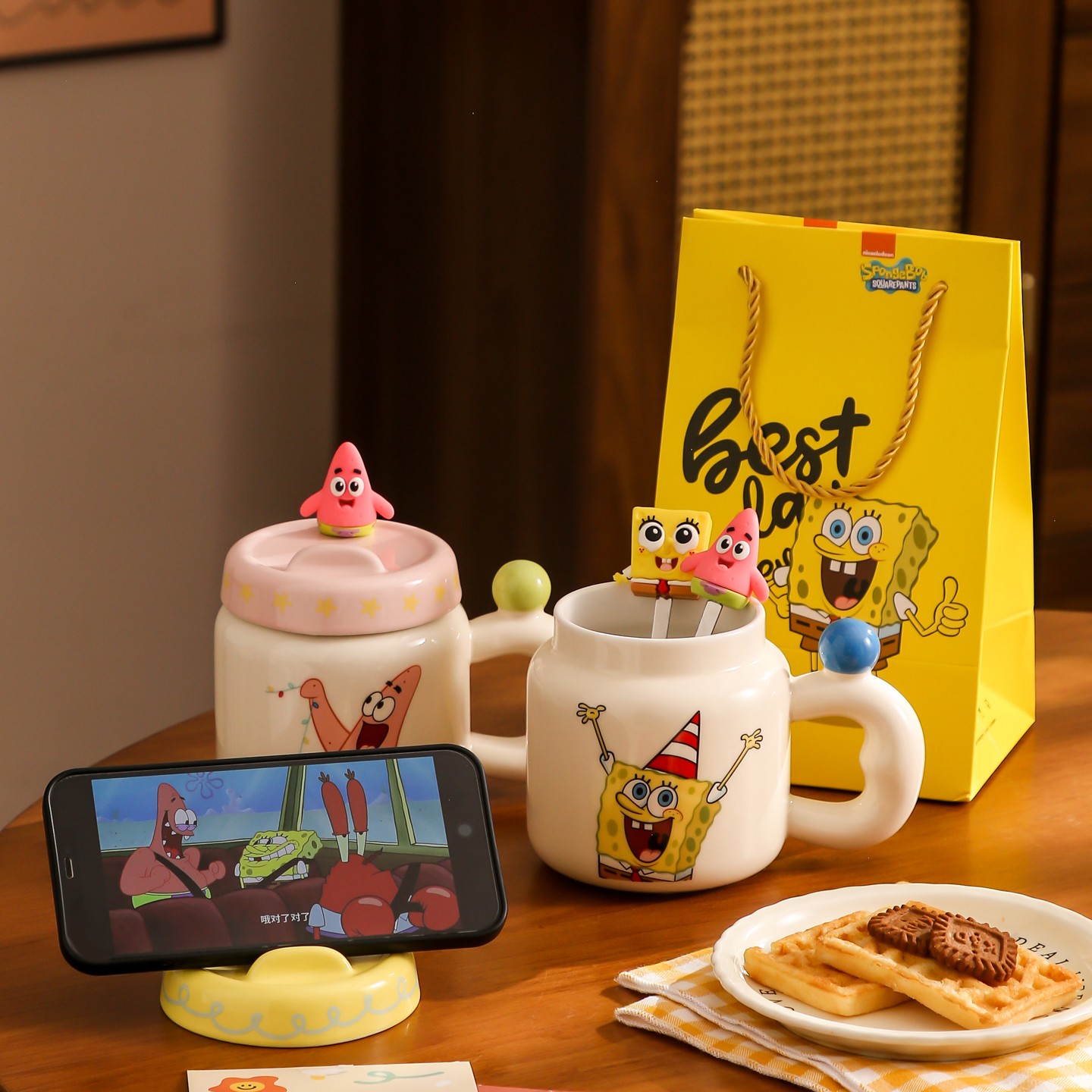 正版海绵宝宝马克杯情侣陶瓷水杯