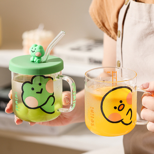 FRIENDS玻璃马克杯家用情侣水杯带盖刻度吸管杯高颜值咖啡杯 LINE