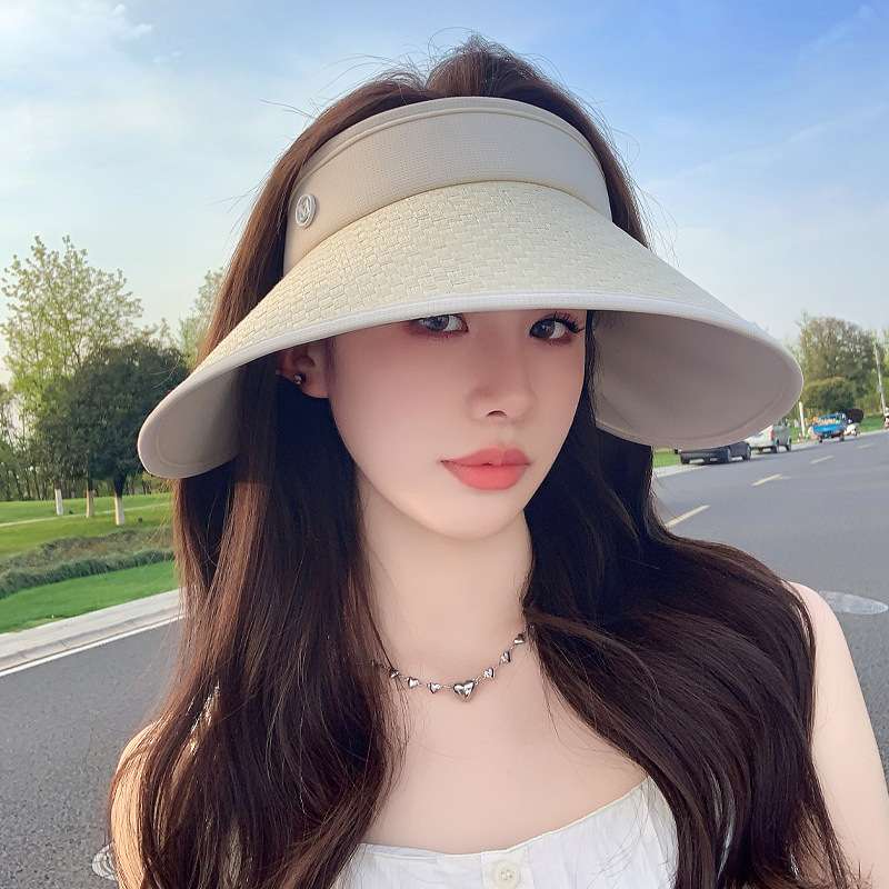 夏季新款百搭帽子女大檐空顶帽户外骑车防晒太阳帽便携防风遮阳帽