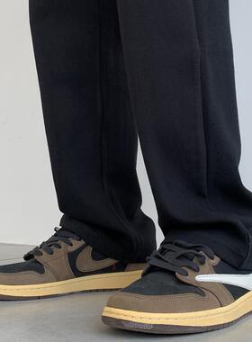 akinzhi 400g高密斜纹休闲裤宽松直筒长裤子男女运动裤秋冬季阔腿