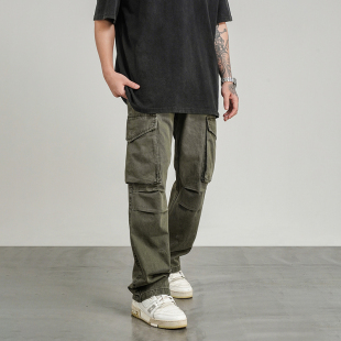 BLACK OF EXIT美式复古做旧大口袋直筒工装裤男国潮高街宽松长裤