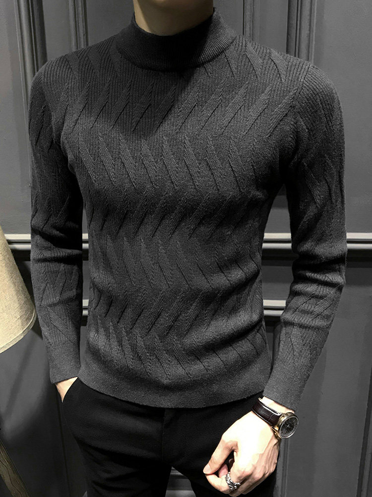冬季半高领毛衣男新款加绒加厚内搭秋冬保暖男士打底修身针织毛衫