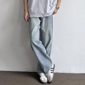 ONUN覆古水洗冰蓝宽松直筒牛仔裤2026新款百搭男生休闲 长裤流行