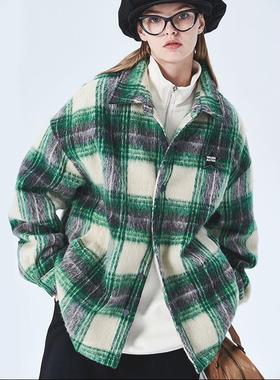 自由构造GOLDEN MATRX男女同款长毛绒格纹复古休闲设计师夹克外套