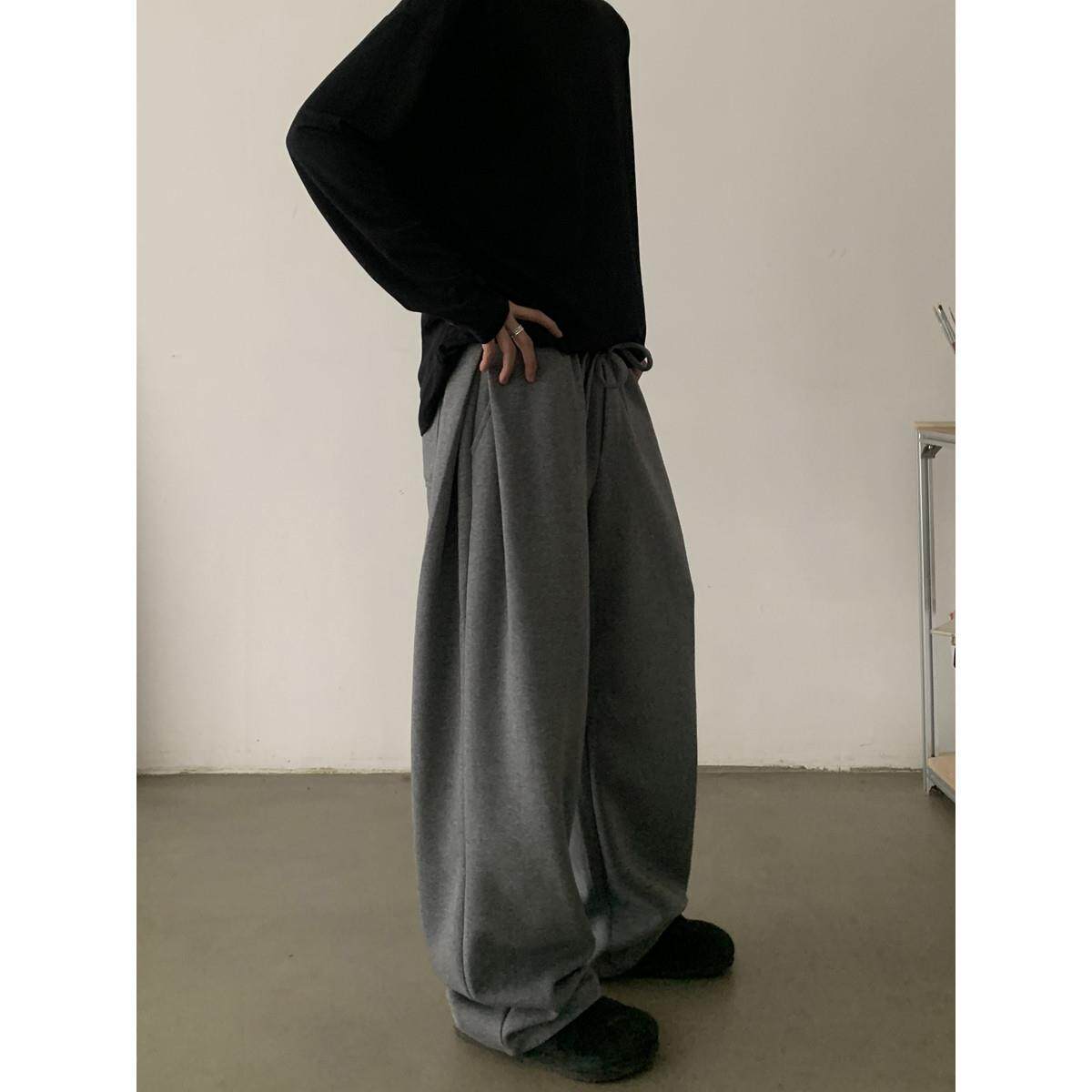 INKNOTS简约覆古运动休闲 弯刀卫裤男女宽松美式慵懒松弛感阔腿裤