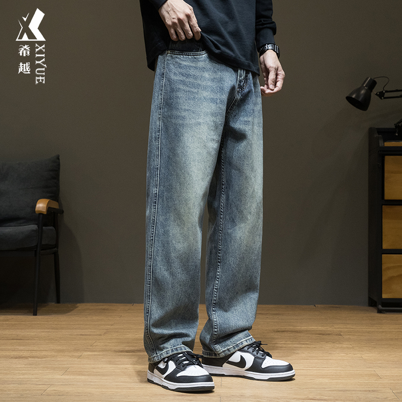 夏季美式直筒复古牛仔裤男2025春秋新款宽松大码男士休闲加大裤子