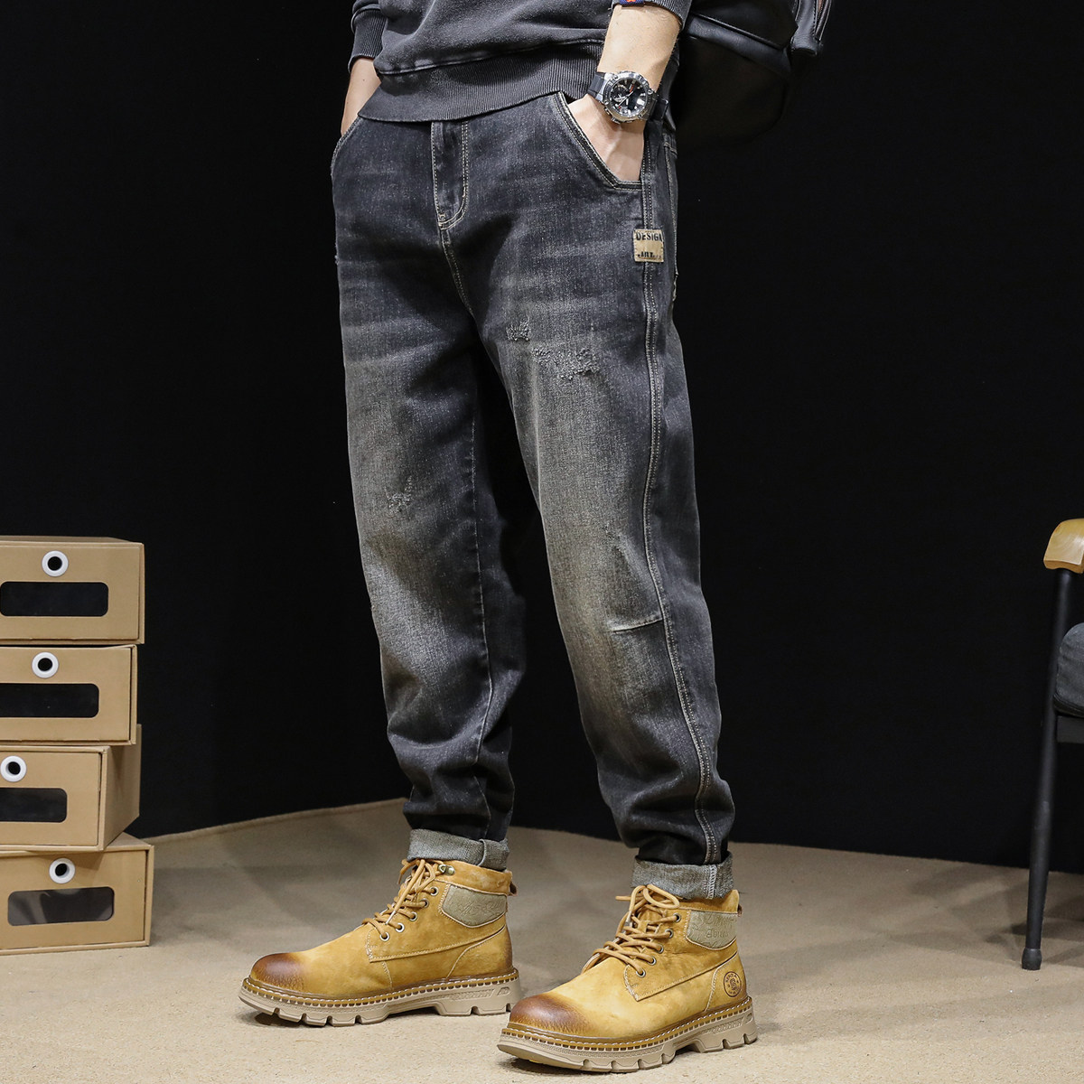 弹力牛仔裤男春秋男款直筒宽松大码男士男裤2025新款黑色裤子秋季