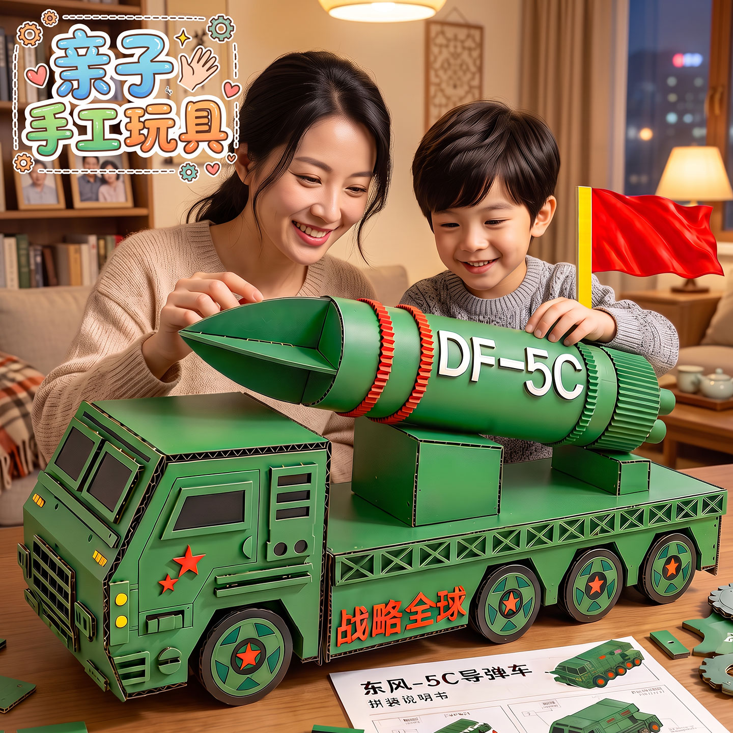国庆节幼儿园手工diy材料包国防军事东风导弹车自制作品变废为宝
