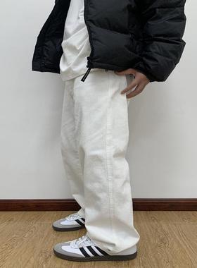 07QWER 四季通勤白色简约男春秋牛仔裤韩版情侣直筒休闲阔腿裤