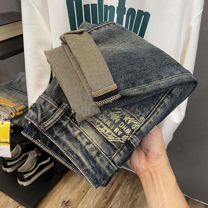 微哈伦牛OAD仔烟管裤男2025印秋冬款潮牌花搭锥形裤弹力修百长裤