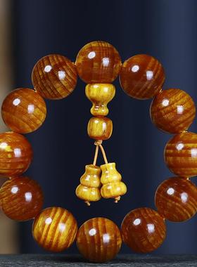 北沉香包浆固化全透光琥珀木松明子葫芦手串男士佛珠文玩手链