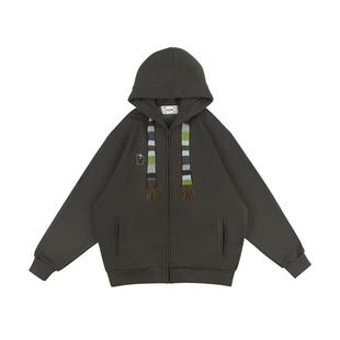 SAMESAME23AW重磅流苏抽绳连帽卫衣保暖加厚休闲刺绣标拉链外套