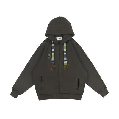 SAMESAME23AW重磅流苏抽绳连帽卫衣保暖加厚休闲刺绣标拉链外套