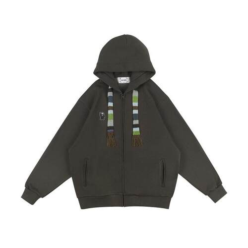 SAMESAME23AW重磅流苏抽绳连帽卫衣保暖加厚休闲刺绣标拉链外套