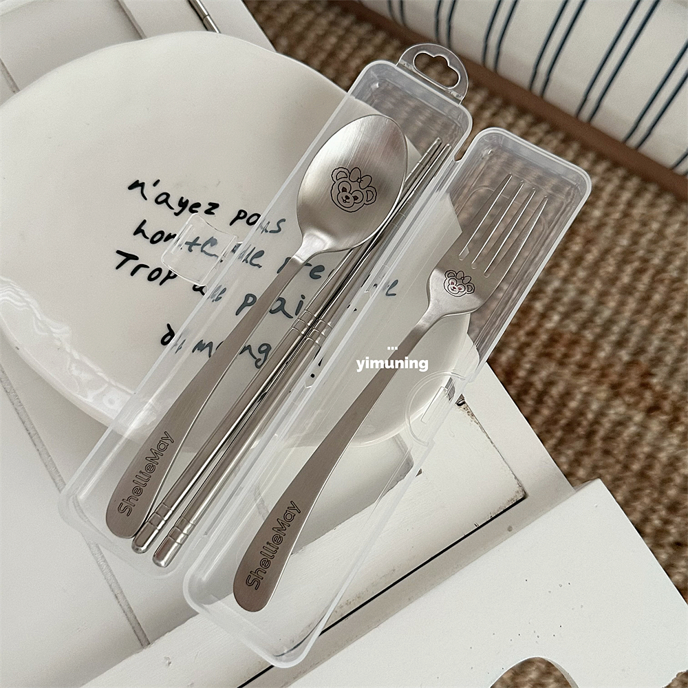 一木宁 雪莉玫304不锈钢筷勺叉子开学生上班族便携出行餐具三件套