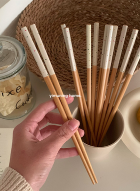 一木宁 奶油派对竹筷家用高档抗菌防霉筷子耐高温家用防滑无漆蜡