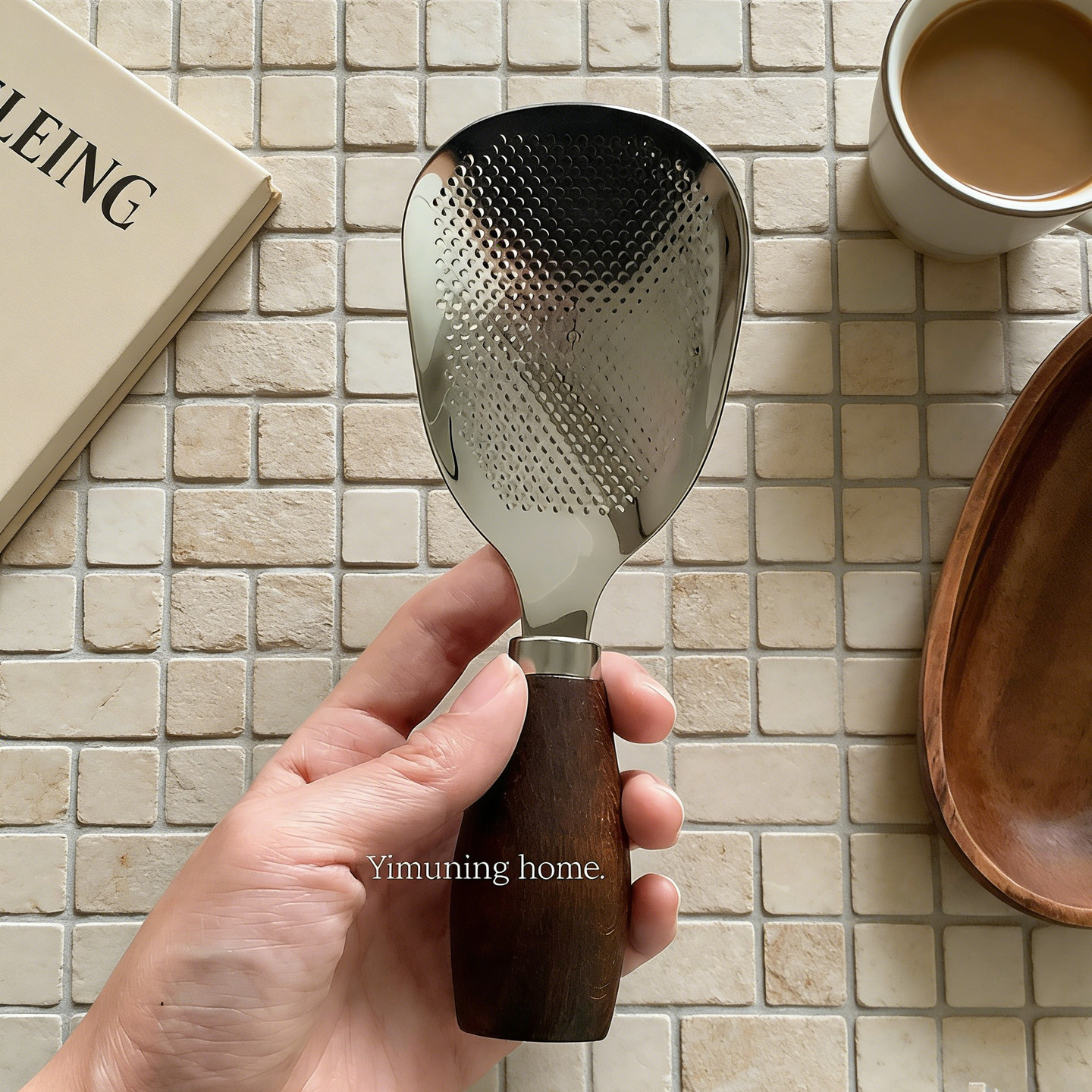 一木宁 304不锈钢胡桃木饭勺可站立家用盛饭不粘米饭铲子ins高档