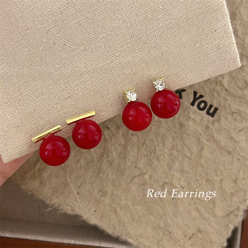 几何红珠子樱桃红珍珠耳钉一字拖气质百搭小众新年新款简约女耳饰,女鞋,一字拖,淘宝优惠券,粉丝福利购,淘宝优惠卷