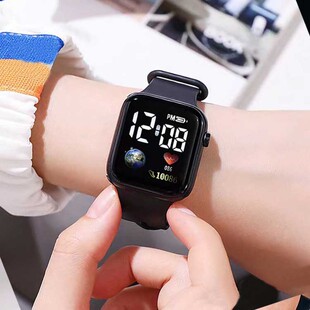 新款运动手表工厂学生多功能夜光非防水电子表双显方形抹茶粉