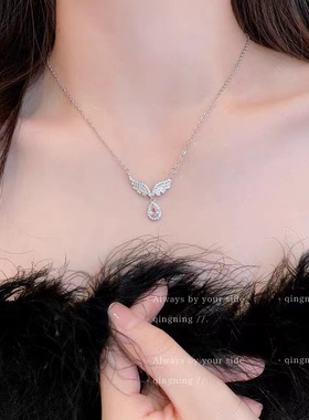 诗莲娜925银天使眼泪微镶锆石水滴项链女ins小众设计轻奢锁骨