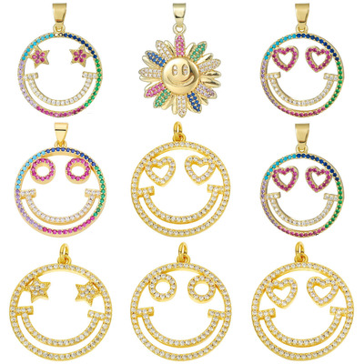 欧美铜微镶锆石太阳彩锆心形爱心五角星圆形笑脸diy饰品吊坠配件