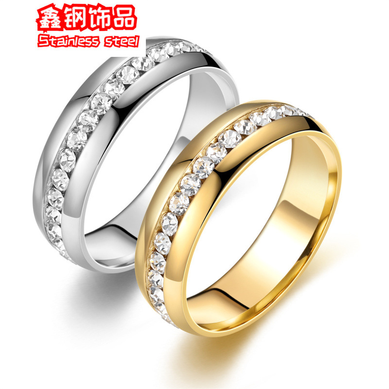 欧美钛钢满天星满钻周圈指不掉色热卖不锈钢指环饰品厂家直销