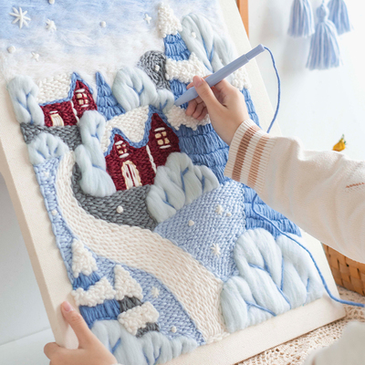 羊毛毡毛线装饰画戳戳绣相框刺绣手工diy材料包礼物成人孕期解闷