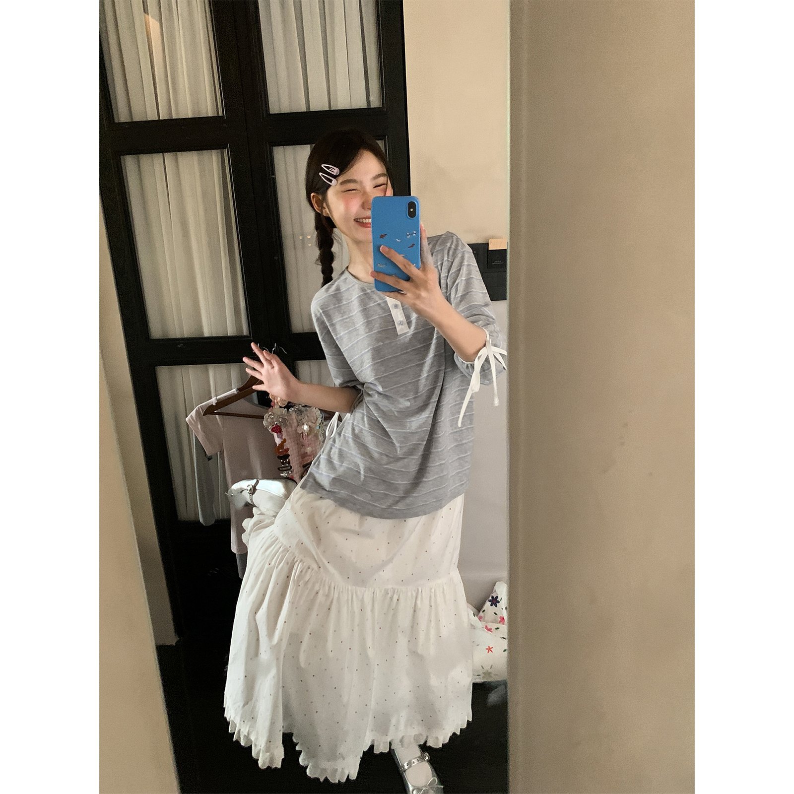 小众轻薄宽松撞色条纹长袖t恤女秋季宽松显瘦高级感上衣