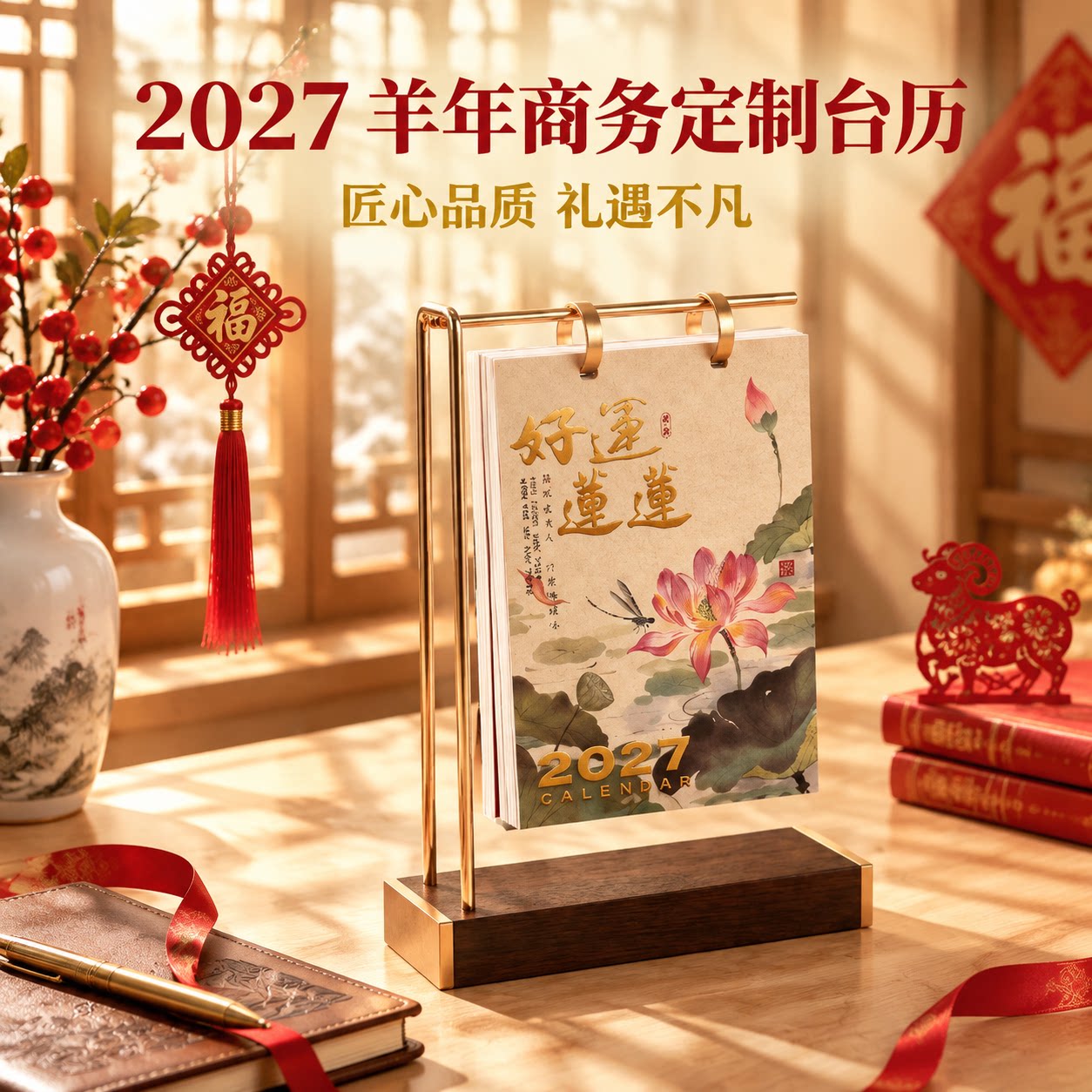 2027年台历木质古风铁艺日历国风复古创意手工桌面摆件办公书桌办公室客厅家居装饰新年元旦春节礼物乔迁商务
