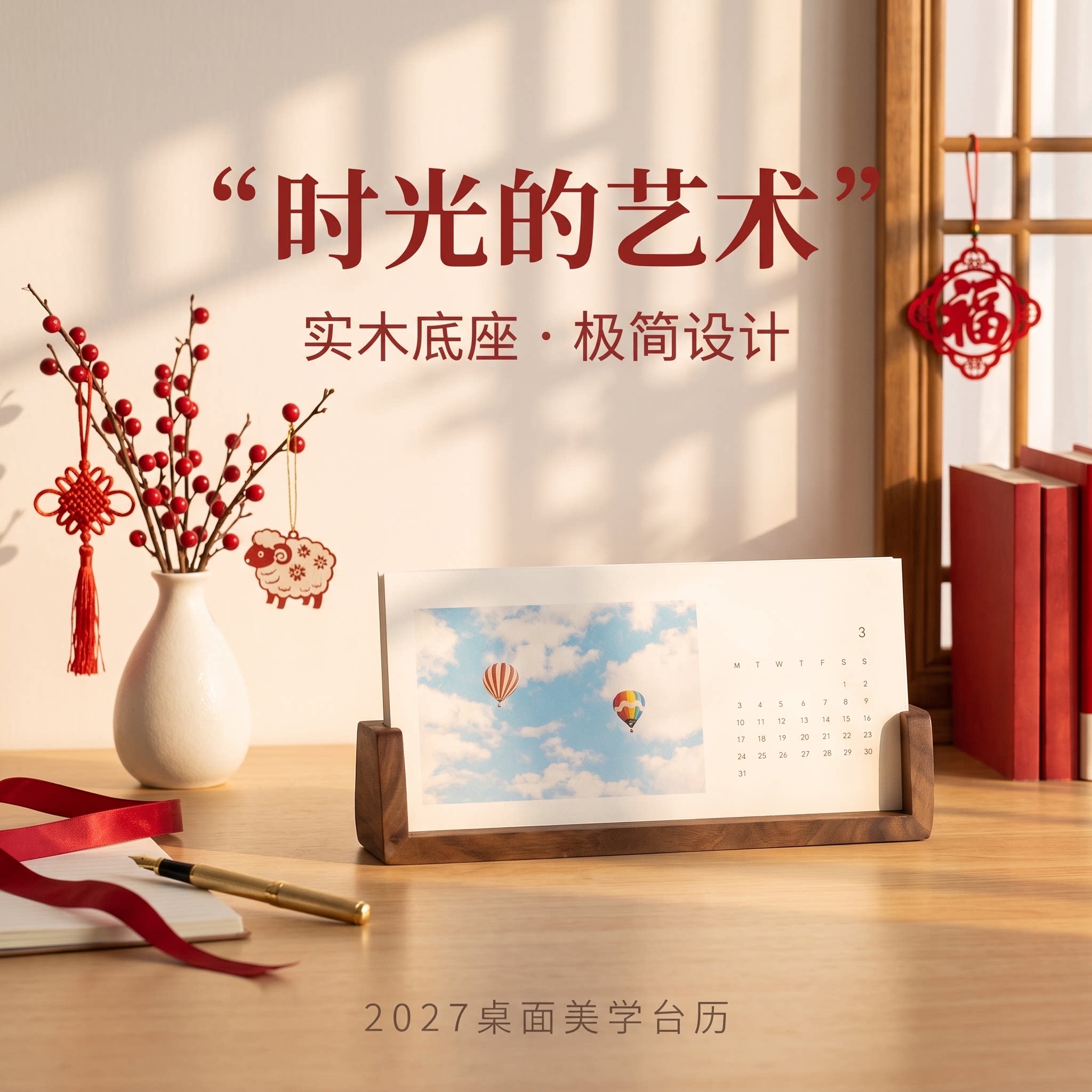 2027羊年定制实木台历高级简约照片日历自制相册台历桌面摆件纪念礼物情侣亲子照片定制新年创意礼品原木底座
