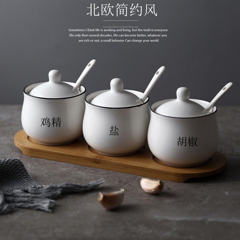 调料瓶陶瓷调味罐四件套田园风餐桌厨房分装十三香白色带盖味精|ruв категории кухня/посуда, кухонный Гаджет/кухня хранения, тарного хранения/кухня хранения посуды, приправы бутылки - от Buy2taobao.com для оказания профессиональной услуги покупки агента Taobao