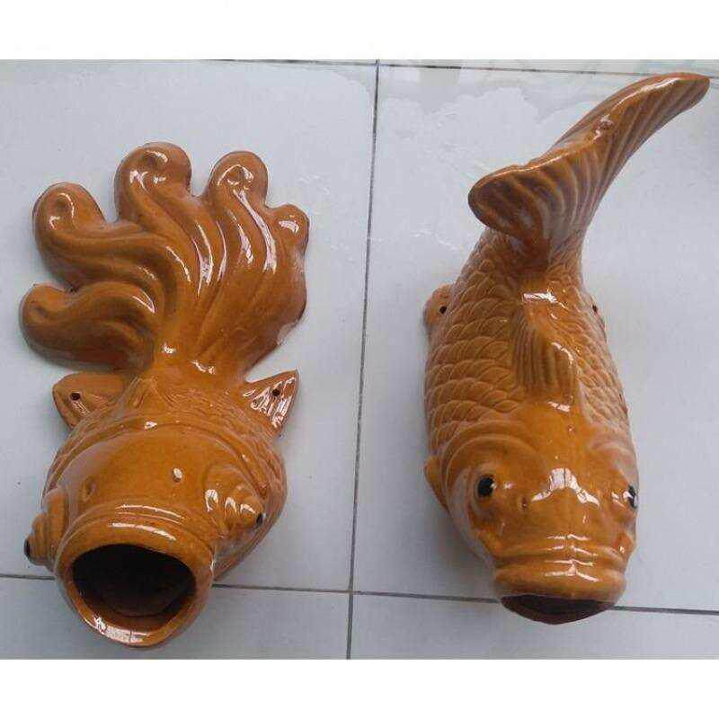 一个房顶鲤鱼出水口屋檐鱼漏水口屋顶金鱼滴水龙头陶瓷滴水琉璃瓦