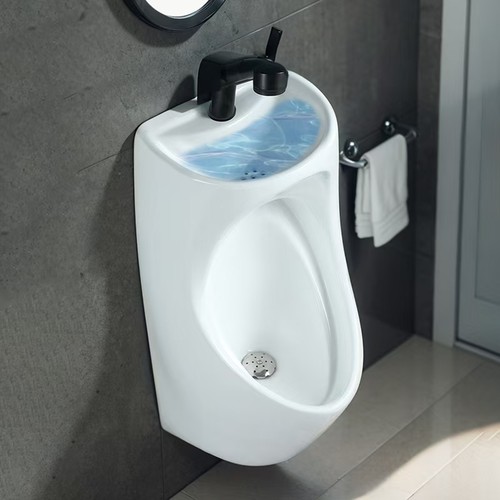 新款一体带洗手盆小户型窄小小便池挂墙式陶瓷成人小便斗男士尿斗