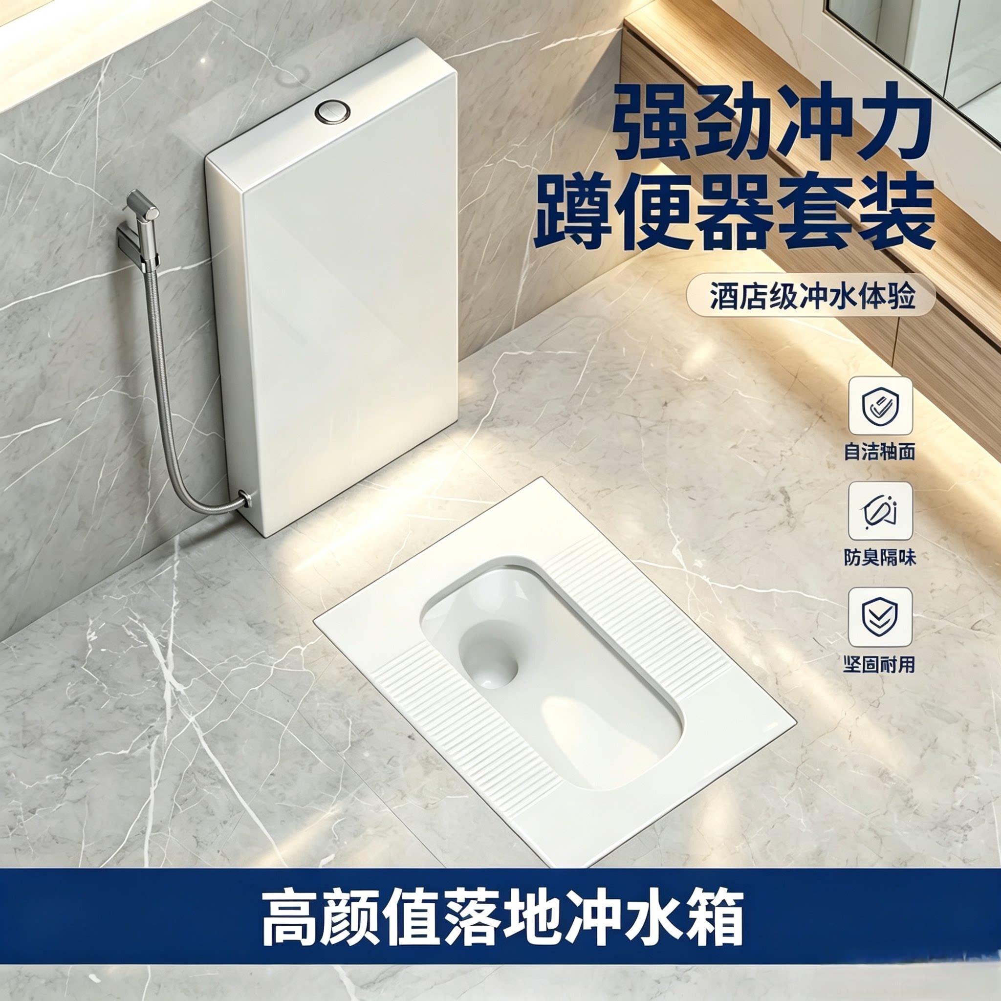 黑色成人陶瓷蹲便器冲水箱厕所防臭带弯酒吧KTV家用便池蹲坑